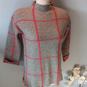 Tahari Gray and Red Sweater